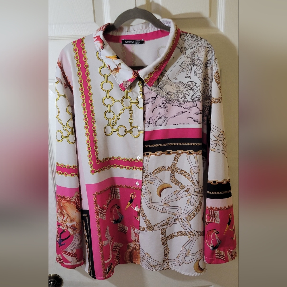 BooHoo Plus Printed Button down